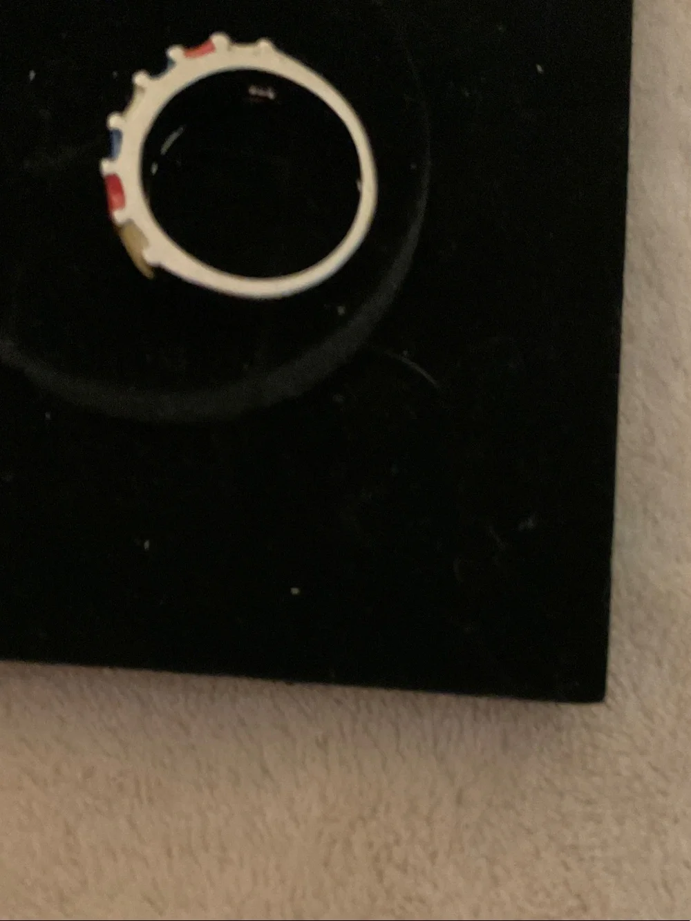 Gold-Tone Band Ring with Red, Blue and Cream Enamel Panels